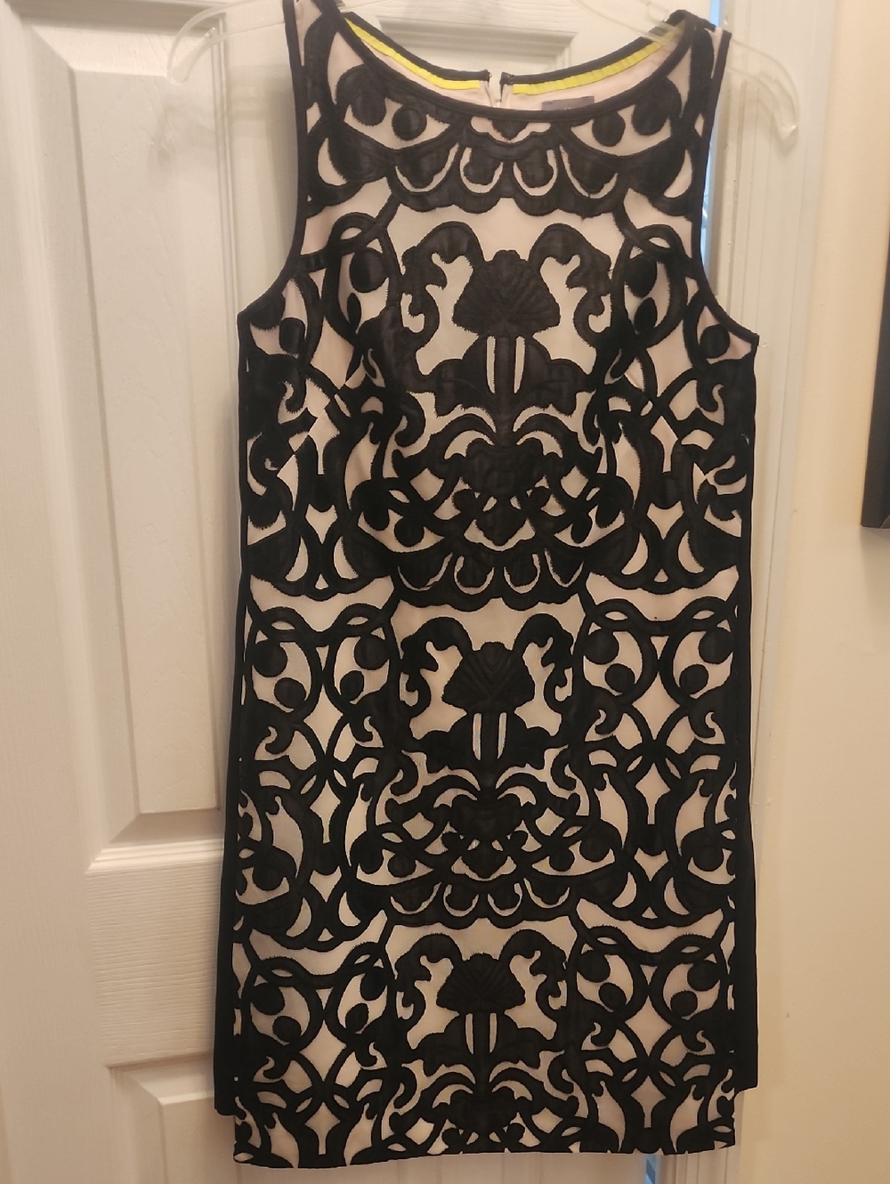 Vince Camuto Black Overlay Mini Dress with Cream Underlay